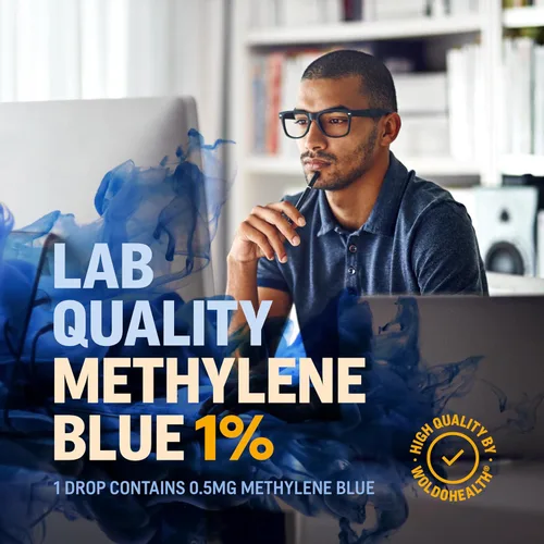 Vista 2 de WoldoHealth Gotas de Azul de Metileno 1% 3.4 Fl Oz - Alta pureza, ingredientes de grado farmacéutico USP, probados por terceros, sin formaldehído