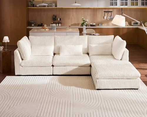 Vista 54 de Sofá Modular de Tamaño Grande, Sofá Seccional de Chenilla Cloud Extra Profundo con Chaise Otomana, Sofá Cama de Chenilla Esponjosa de 5 Asientos