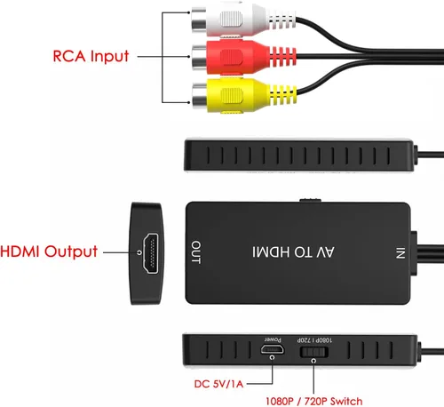 Vista 3 de Dingsun Convertidor RCA a HDMI, adaptador AV a HDMI, convertidor de audio compuesto/CVBS/video compatible 1080P/720P para HD