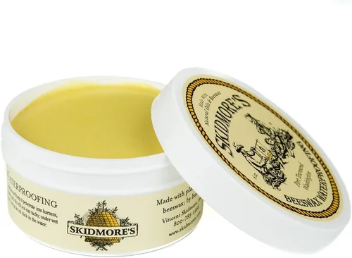 Vista 2 de Skidmore's Impermeabilizante de cera de abeja de alta calidad, fórmula natural y no tóxica que evita y protege tu cuero y madera de daños por agua