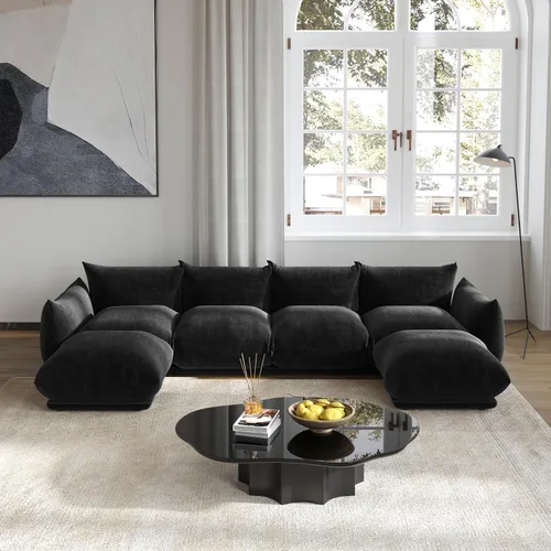 Vista 20 de WJShome - Sofá seccional modular, sofá de chenilla de 264 cm de lana minimalista, sofá convertible de 3 plazas, sofá de sala de estar ancho