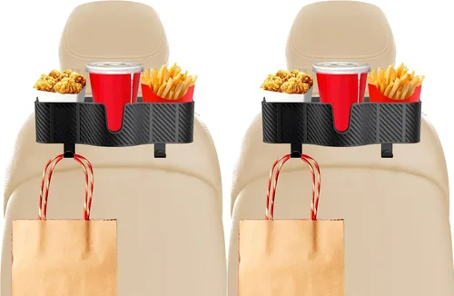 Vista 9 de OUSHASAA Organizador de reposacabezas de asiento trasero 3 en 1 con portavasos de asiento trasero de 3.7 pulgadas para automóvil, organizador