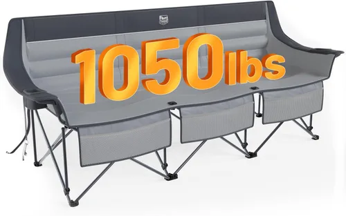 Vista 19 de Timber Ridge Silla de campamento acolchada para 3 personas con portavasos y bolsillos, sillas de campamento plegables para exteriores, capacidad