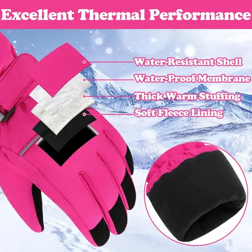 Vista 3 de Sarfel Guantes de nieve para niños, guantes impermeables para niños, guantes de esquí para niñas, guantes de invierno para niños, guantes