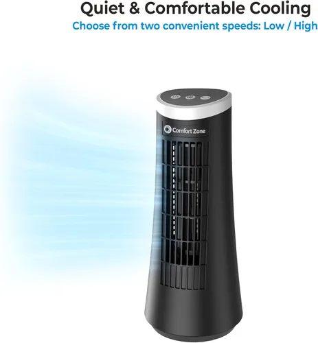 Vista 6 de Ventilador de torre de escritorio oscilante Comfort Zone de 12 pulgadas Ultra-Slim Bladeless Design, 2 Speeds, Electronic Touch Controls, Carry