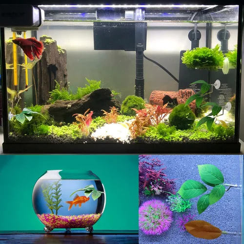 Vista 6 de Almohadilla de hojas de pescado, accesorios para pecera, decoración de acuario, simulación de 2 plantas de plástico ajustables, Betta Natural