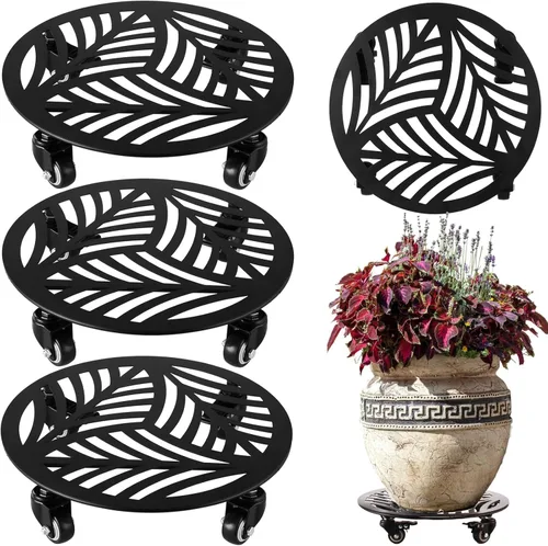 Vista 20 de 1 paquete de 30 cm de gran organizador de plantas de metal con 3 ruedas de PU metálicas, soporte rodante para plantas con ruedas para interiores