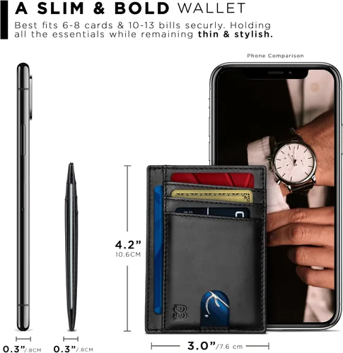 Vista 4 de SERMAN BRANDS RFID Blocking Slim Minimalist Mens Front Pocket Wallet. Thin Card Holder. Full Grain Leather Wallets for Men