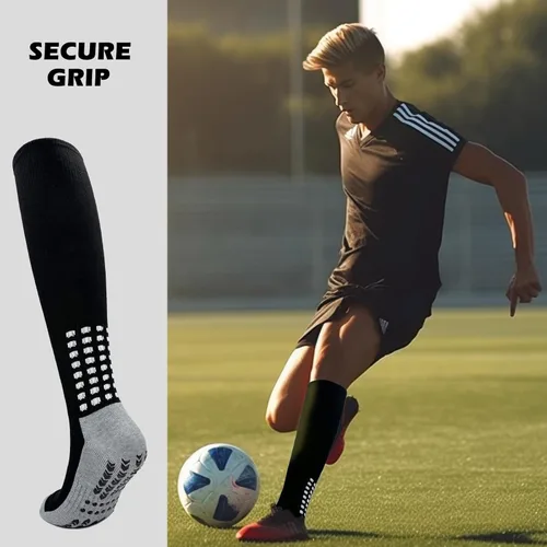 Vista 8 de Vegove Calcetines de fútbol acolchados para hombre con agarre antideslizantes calcetines deportivos hasta la rodilla base de compresión de fútbol