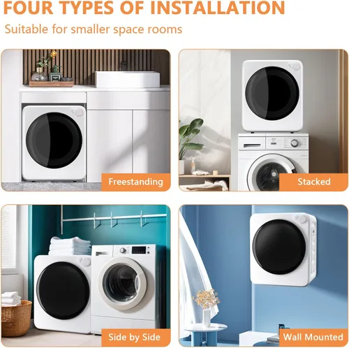 Vista 3 de DOGHLY Secadora de ropa eléctrica portátil de 120 V, secadora de ropa compacta de 800 W, fácil control, 1.6 pies cúbicos de carga frontal de acero