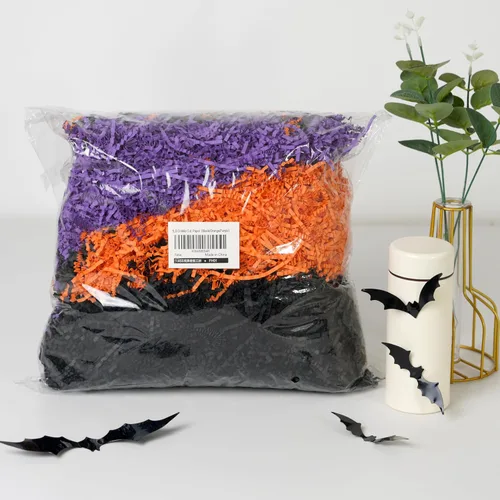 Vista 5 de Bobobag - Relleno de papel triturado y arrugado de 1 libra para envolver regalos de Halloween, papel confeti de rafia y hierba triturada reciclable