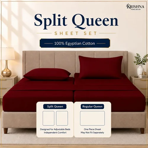 Vista 5 de KRISHNA Juego de sábanas divididas tamaño Queen de 5 piezas para camas ajustables, 100% algodón egipcio, ropa de cama de lujo de calidad de hotel