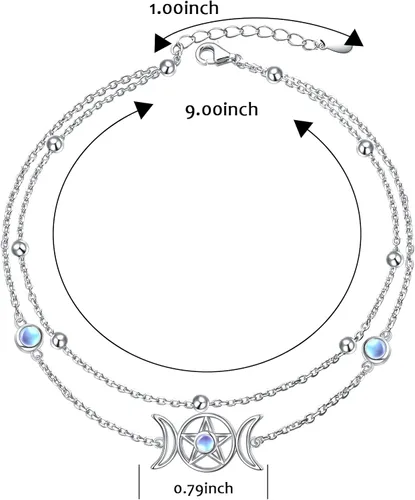 Vista 7 de Pulsera de plata esterlina S925 elegante cadena de pie con dije bohemio de playa de doble capa para mujeres, adolescentes y niñas, ajustable de 9 a