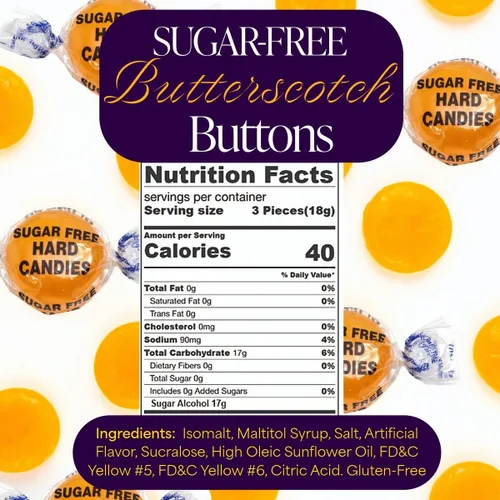 Vista 2 de SweetGourmet Caramelo duro con botones de caramelo sin azúcar, 1 libra, sin grasa, sin gluten, 90 piezas