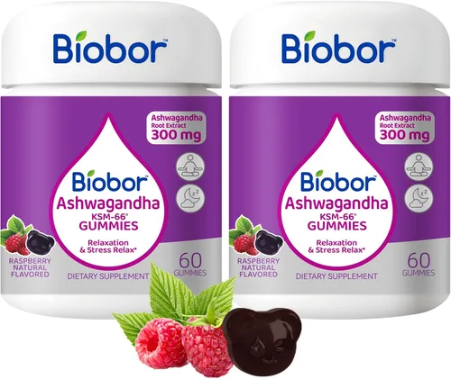 Vista 8 de Biobor Gomitas Ashwagandha, extracto de raíz de Ashwagandha KSM-66 con vitamina D3, apoyo de relajación y apoyo inmunológico para adultos, sin OMG