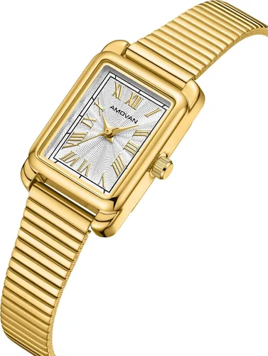 Vista 2 de Relojes dorados para mujer, pulsera pequeña, delicada caja rectangular, reloj de pulsera vintage, reloj de pulsera de cuarzo para mujer, para el día