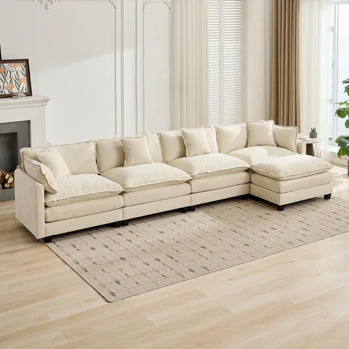 Vista 86 de Sofá seccional modular verde de 111.5", sofás seccionales grandes de 3 plazas para sala de estar, sofá nube oversized de tela chenille con otomana