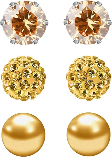 Vista 38 de JewelrieShop - Juego de aretes de tuerca de acero inoxidable con circonitas cúbicas y perlas de imitación, 3 pares de 0.236 in
