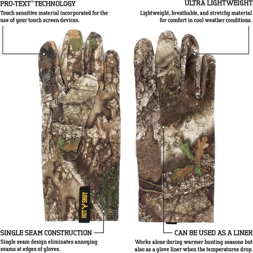 Vista 2 de HOT SHOT Blacktail Realtree Camo - Guante ligero elástico al tacto para hombre - Guante de caza ligero para exteriores