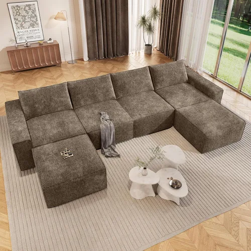 Vista 30 de Vesgantti Sofá Seccional Modular de 114" Sin Estructura, Moderno Sofá de 3 Plazas con Otomana y Asiento Profundo, Sofás de Nube Convertibles