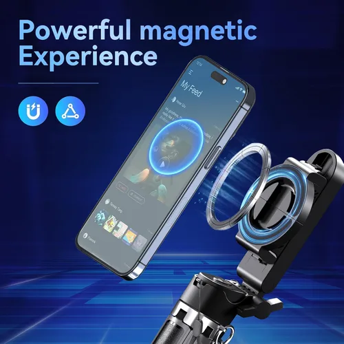 Vista 2 de Mini trípode magnético para selfie stick con control remoto inalámbrico, soporte de trípode portátil de 16.9 pulgadas para iPhone MagSafe Samsung