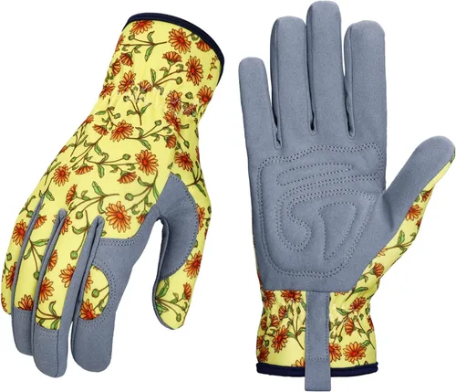 Vista 10 de Bamllum Guantes de cuero para jardinería para mujer, guantes de trabajo para deshierbe, excavación, plantación, rastrillo y poda