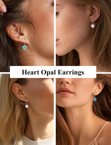 Vista 3 de Aretes colgantes de plata de ley 925, aretes solitarios con cierre de palanca con forma de lágrima de ópalo creado, regalos para mujer