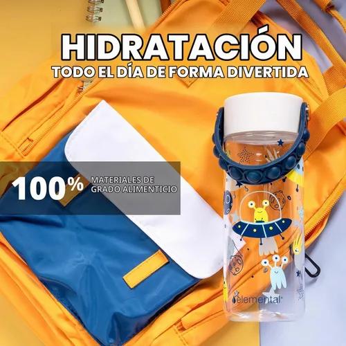 Vista 5 de Elemental Botellas de agua para niños – Botella de agua para niños Splash para la escuela con mango Pop-it – Botella de agua de plástico Tritan sin