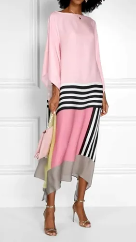 Vista 7 de Kaftán de seda satinada para mujer, estampado islámico, seda caftán de seda, vestido largo de seda, caftán de fiesta, color rosa, talla única, Rosado