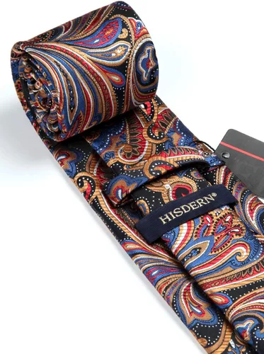 Vista 223 de HISDERN Corbatas para hombre, corbata de cachemira y bolsillo cuadrado tejido clásico floral para hombre, corbata de fiesta de boda