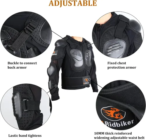 Vista 5 de RIDBIKER - Chaleco protector de pecho para niños, equipo de motocross, moto todo terreno, chaqueta de armadura de cuerpo completo para motocicleta