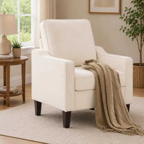 Vista 4 de Weture Silla de Acento de Estilo Moderno de Mediados del Siglo, Sillón de Lino Moderno para la Sala de Estar, Cómodas Sillas de Lectura Tapizadas