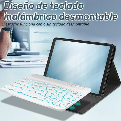 Vista 3 de Funda para teclado Galaxy Tab A 8.0 2019 [retroiluminada, SM-T290, SM-T295], teclado inalámbrico desmontable de 7 colores con funda de soporte de PU