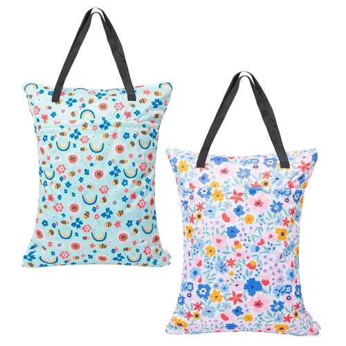 Vista 13 de ALVA ALVABABY - Paquete de 2 pañales grandes de tela impermeable para colgar en seco y húmedo, con bolsillos dobles con cremallera, 25 x 18 pulgadas