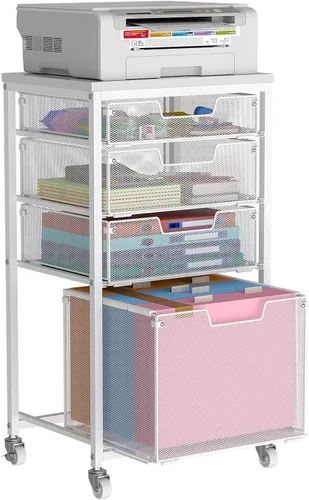Vista 9 de Sbanmao - Carrito de Archivos Rodante con 4 Cajones de Almacenamiento, Archivador para Hogar y Oficina, Organizador de Carpetas Colgantes con Ruedas