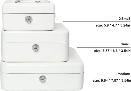 Vista 8 de Caja de dinero con bandeja de dinero y cerradura, caja de dinero de metal para efectivo, caja de seguridad 9.84 x 7.87 x 3.54 pulgadas, color blanco