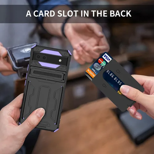 Vista 6 de Funda para teléfono para Pixel 6A, funda para Google 6A GX7AS con protector de pantalla, cartera desmontable para tarjeta de crédito con soporte
