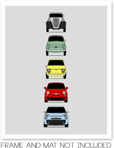 Vista 2 de Custom Car Posters Póster hecho a mano compatible con Fiat 500 generaciones e impresión de Fiat 500 (Topolino, 500 Nuova, 126, 500 L), multicolor