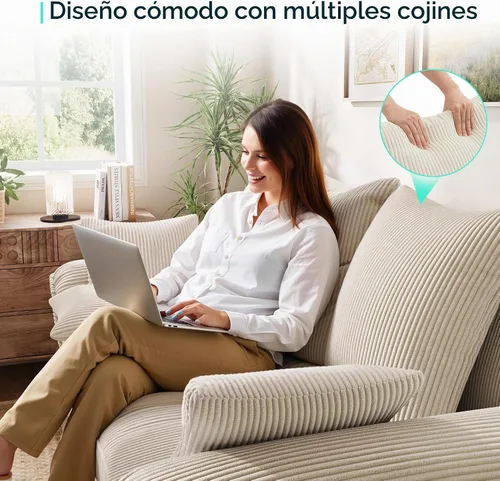 Vista 5 de LINSY HOME Sofá modular con cama extraíble, sofá biplaza modular de pana grande, reposabrazos ancho, sofá modular de 62 pulgadas y 2 asientos