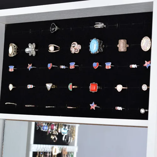 Vista 7 de HOUAGI Armario de joyería de espejo organizador de armario de joyería giratorio de 360 con espejo de longitud completa estantes de almacenamiento