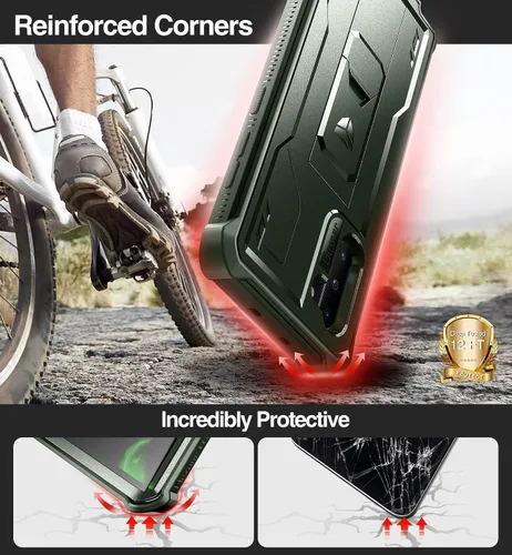 Vista 3 de Dexnor Funda para Samsung Galaxy Note 10, [Protector de pantalla y soporte integrados] Protección de grado militar pesado a prueba de golpes