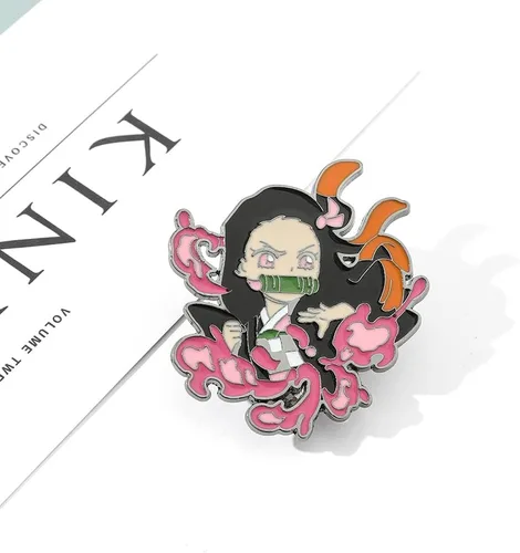 Vista 3 de KF Ornament Anime Demon Broch - Pinzas esmaltadas Tanjiro Nezuko Zenitsu Inosuke con solapa, Metal, Sin gemas.