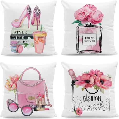 Vista 9 de Juego de 4 fundas de almohada de 18 x 18 pulgadas, bonitas fundas de almohada decorativas a la moda, fundas de almohada para cama, sofá, fundas
