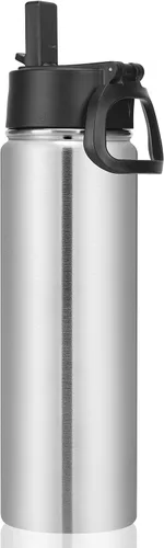 Vista 20 de Neihepal Botellas de agua aisladas de 22 onzas con tapa con popote a prueba de fugas, botella de agua de acero inoxidable de doble pared de boca