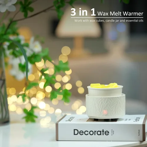 Vista 2 de EQUSUPRO Calentador de cera para derretir cera perfumada 3 en 1, calentador eléctrico de cera de cerámica, quemador, derretidor de cera de fragancia
