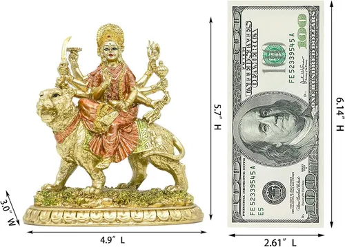 Vista 6 de alikiki Diosa hindú pequeña estatua de Durga – 5.7 pulgadas de alto Dios indio Durga en tigre, ídolo en casa, oficina, templo Puja, escultura Mandir