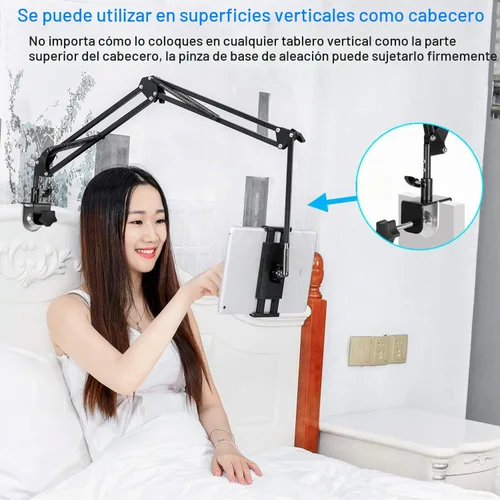 Vista 4 de Soporte para tablet ajustable, soporte plegable para cama, soporte universal flexible de aluminio para tableta con rotación de 360 grados