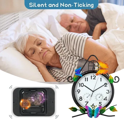 Vista 3 de Reloj de pared grande de 15 pulgadas, reloj de pared con termómetro y humedad, silencioso, sin tictac, impermeable, para patio, sala de estar, cocina
