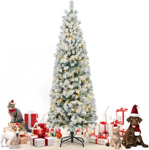 Vista 17 de Fencer Wire Árbol de Navidad Artificial Preiluminado Tipo Lápiz de 6 Pies con 250 Luces LED, Árbol de Navidad Delgado Premium con 618 Puntas