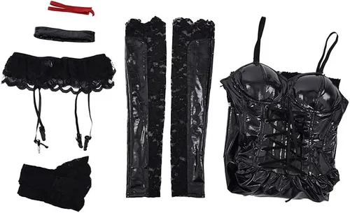 Vista 7 de Haikyuu - Vestido gótico para mujer con medias ligas, gargantilla, gótico, disfraz de cosplay para Halloween